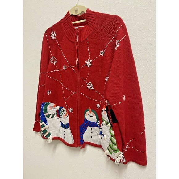 Vintage Tiara International Christmas Collection Snowman Cardigan Sweater Size M - Picture 7 of 14
